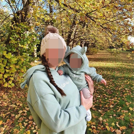 Custom Kids Bear Hooded Sweatshirt Thicken Fleece Warm Clothes Family Match Mom Baby Boys Girls Hoodies Personalized Tracksuit