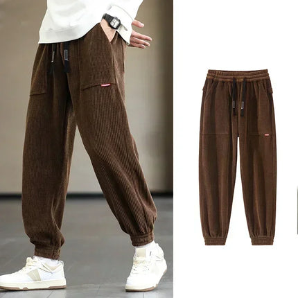 Corduroy Pants Men Loose Fit Baggy Sweatpants Casual Fashion Streetwear Trend Autumn Winter Harem Joggers Trouser Male Plus SIze