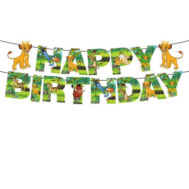 Lion King Birthday Party Decorations Kit Simba Happy Birthday Banner Balloons Cake Cupcake Toppers Hanging Swirls Party Supplies