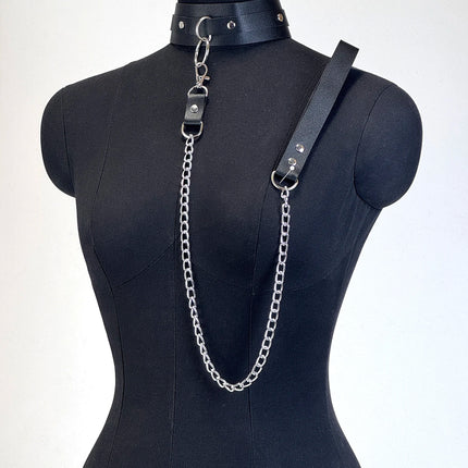 PU Leather Chain Collar Harness Belt Woman PU Leather Neck Harness Women Neck Accessorie