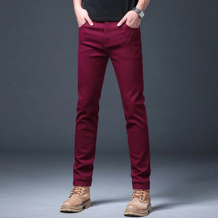 Spring Autumn Men's Stretch Jeans Fashion Straight Slim Pants Classic Brand High Quality Male Business Casual Denim Trousers