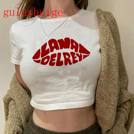 Crop Top Lana Del Rey Ldr Sailing Graphics T Shirt Cropped Harajuku Women Vintage Short-Sleeve T-Shirt Streetwear Female Tshirt