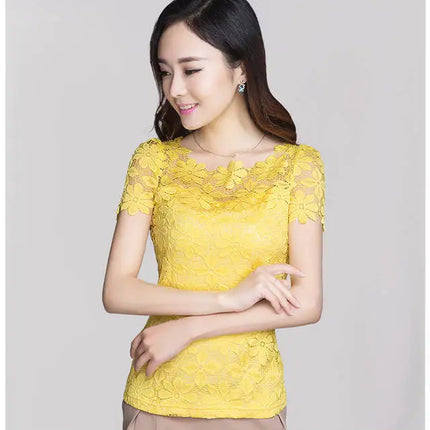 Plus Size Women  Lace  Blouse Shirt Casual Solid Hollow Women Clothing Top
