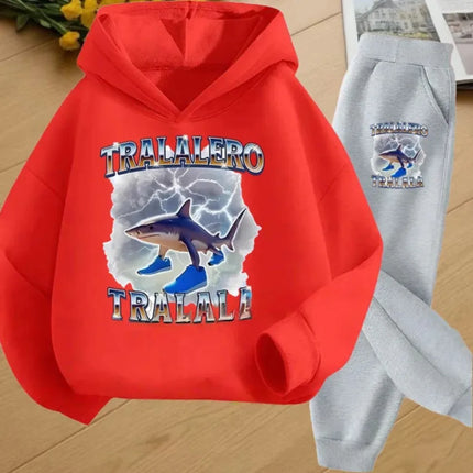 Autumn Italian Brainrot Print Kids Hoodie+Pants Suit Boys 2pcs Set Fashion Casual Girls Tracksuit Children Long Sleeve Outfits