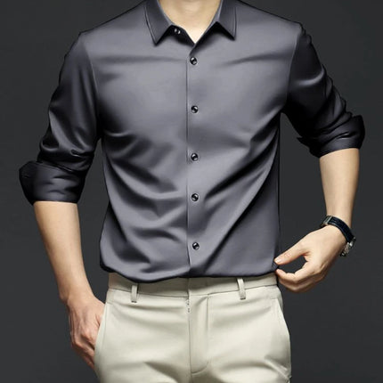 S-6XL Men's Blue Shirt Business Leisure Social Fashion High Quality Ice Silk Shirt Casual Work Top