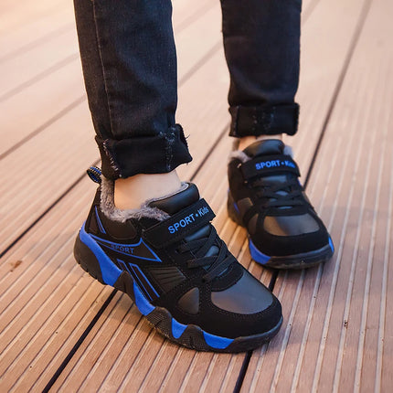 Kids' Sneakers Winter Plush Warm Leather Comfortable Tennis Shoes Casual Outdoor Sports Comfortable Tennis Shoes for Children