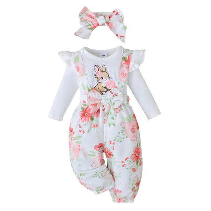3PCS Clothes Outfits for 1-24Months Newborn&Toddler Baby Girl Long Sleeves Romper+Flower Strap Pants Cute Christmas Costume