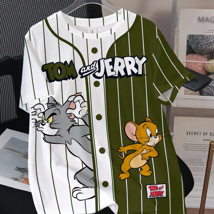 Summer Tom and Jerry Design Pattern Printed Children's Sweatshirts Casual Sports Short Sleeve Loose Round Neck Pullover T-shirts