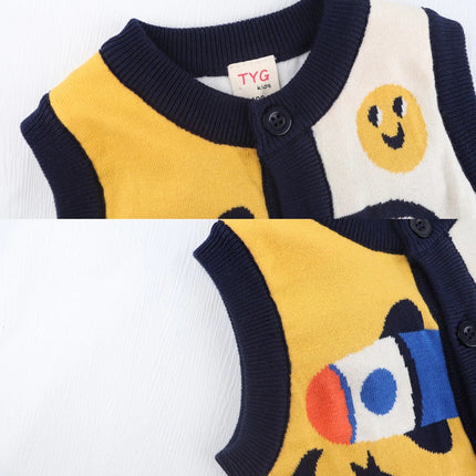 Autumn Spring Boy Girl Sweater Rocket Giraffe Cardigan Stitch Kid Clothing Sleeveless Buttons Baby Costume 2-6Y Children Sweater