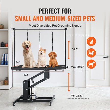 SucceBuy 43" Hydraulic Pet Grooming Table 400LBS Height Adjustable Dog Grooming Station with Arm Anti Slip Tabletop for Pets