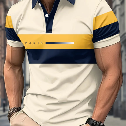 2026 Summer New Style Men's Short-Sleeved Polo Shirt with 3D Letter Pattern Print for Street Casual Fashion and Breathability