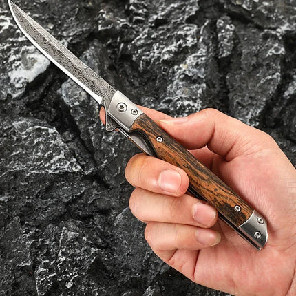 2024 Damascus Pattern Folding Knife Multi-Purpose Outdoor Camping Quick Open Pocket Knife Stainless Steel Folding Knife