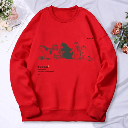 Cartoon Cat Printing Women'S Hoody Autumn Soft Warm Sweatshirt Korean Oversize Hooded Simple Basics Versatile Female Sportswears