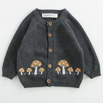 Autumn Baby Boys Kint Cardigan New Winter Baby Girls Knitted Sweaters Embroidery Mushroom Toddlers Kids Cotton Cardigan Coats