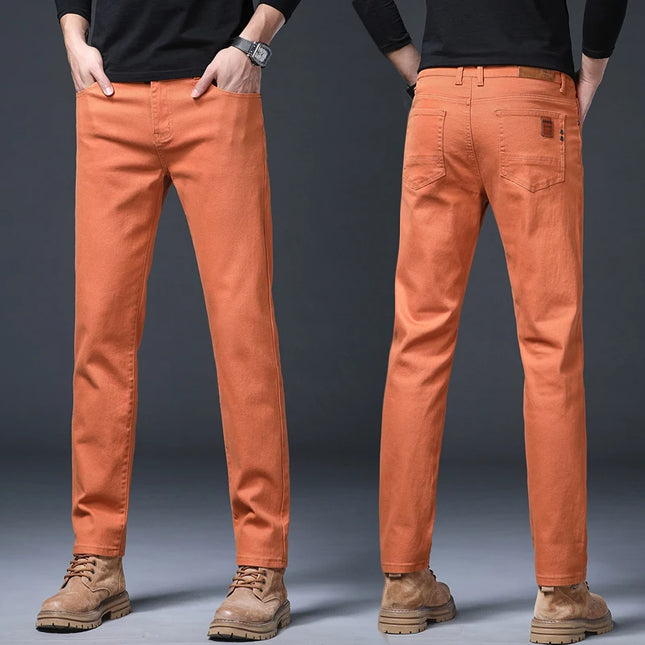 Spring Autumn Men's Stretch Jeans Fashion Straight Slim Pants Classic Brand High Quality Male Business Casual Denim Trousers