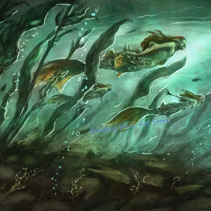 Mermaids and Mermen Myth Mysterious Deep Sea Fantasy Artwork Poster Vintage Mermaid Horro Poster Canvas Painting Wall Pictures