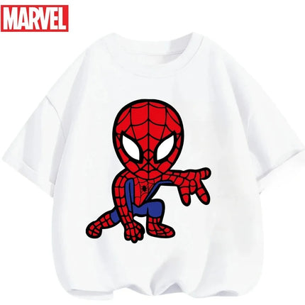 Marvel Summer Children's 100% Cotton T-Shirt Comfortable Soft Fabric Classic Cartoon Spider-Man Pattern Suitable for Both Boys and Girls