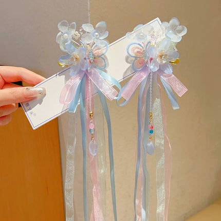 Fairycore Floral Hair Clips with Ribbons & Tassels - Traditional Chinese Hair Accessories for Hanfu | Gift for Girls