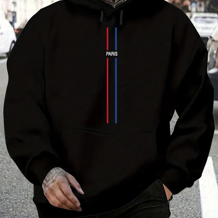 Men's Autumn/Winter Casual Fashion Loose Hoodie Paris Letter Pattern Printed Long Sleeve Warm Hoodie