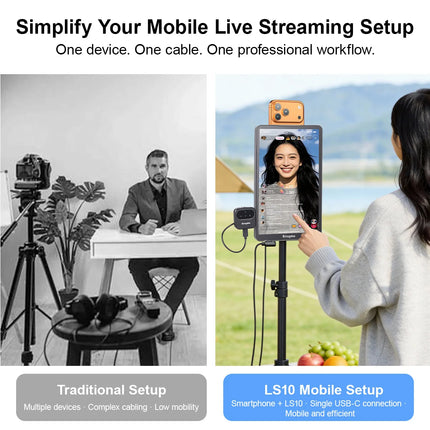 KingMa 10" Live Stream Touch Monitor for iPhone17 16 15 Samsung Rear Camera Vlog Screen Mirroring Kit Reverse Control for TikTok