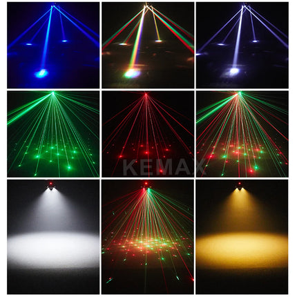 150W Moving Head Disco Light RGBW Remote Control DMX512 6 Arms Bee-Eyes Mini Beam DJ Party Lights Stage Effect for Events Club