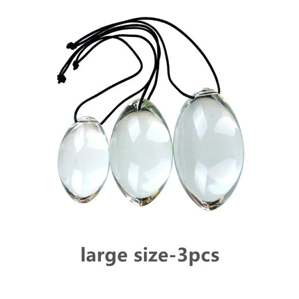 Small to Large Oval Beaded Anal Plug with Reinforced Rope Pull Ring - Transparent Glass Anal Trainer for BDSM Play and Personal