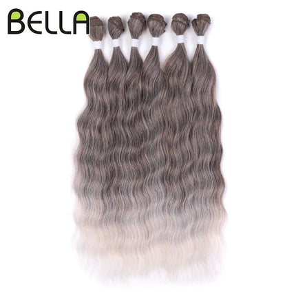 FASHION IDOL Water Wave Hair Bundles Synthetic Hair Extensions Ombre Blonde Brown Cosplay Weave Hair Bundles 20 inch 6Pcs Hair