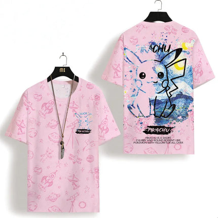 Summer 2026 Pokemon Pikachu "color-blocking" Casual Theme 3D Printed Breathable Quick-drying T-shirt for Adults and Children