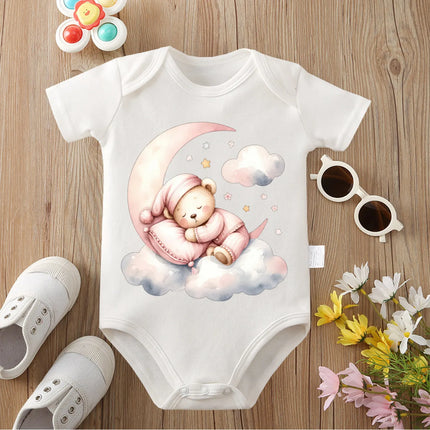 Pure Cotton Cloud Moon Little Bear Print Bodysuit Comfortable Onesie Cloths for Baby Jumpsuit for 0 To 12 Months Newborn