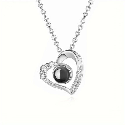 Love Heart Necklace 100 Languages I Love You Projection Pendant Jewelry For Mom Girlfriend Birthday Christmas Romantic Gifts