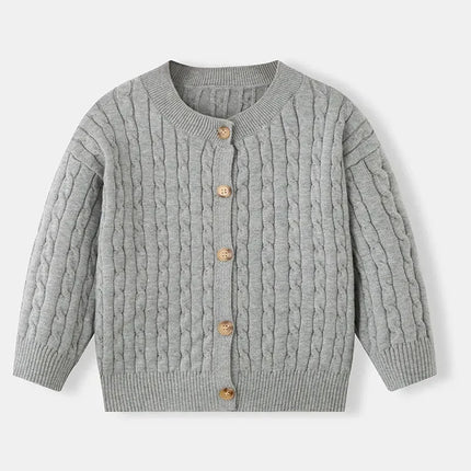 England Style Kids Knitted Sweater Twisted Button Cardigans Full Sleeve O Neck Boys Girls Cotton Jumper Children's Jacket Coat