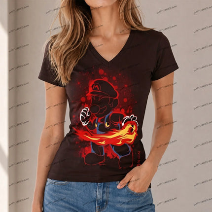 New Super Mario Women T Shirts Party XS-5XL 3D Print V Neck Harajuku Style Streetwear Hot Sale Fashion Summer Anime High Quality
