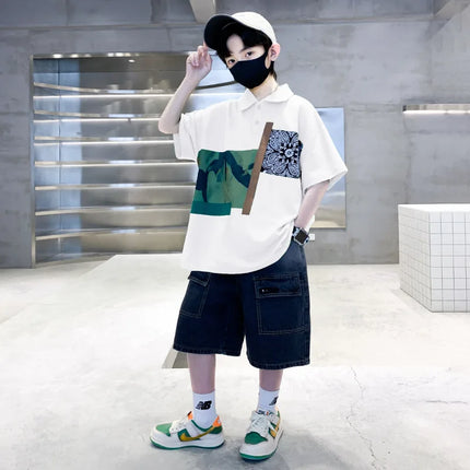 Children's wear boys' summer T-shirt 2025 new item, Zhongda children's summer boys' summer style, pure cotton polo shirt, short