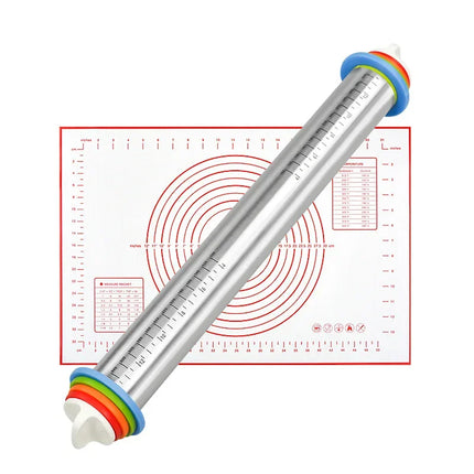 Stainless Steel Adjustable Rolling Pin/mat，Fondant Rolling Pin Cake Roller Dough Rolling Pin Dough Roller Kitchen Accessories