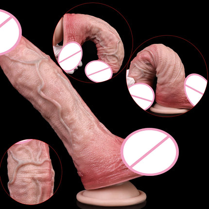 SXXY Skin Texture Lifelike Double Layer Silicone Dildo Elastic Soft Anal Plug Vaginal Anus Stimulator Dual Layer Penis Sex Toys
