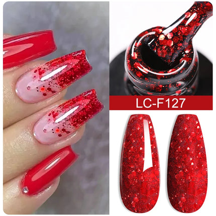 LILYCUTE 7ML Pink Glitter Nail Gel Polish Nude Natural Long Lasting Manicure Soak Off UV LED Nail Art Base Top Coat Gel Varnish