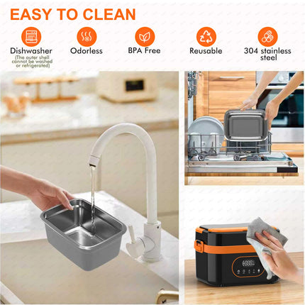 Gison Electric Heated Lunch Box Food Warmer 1.5L 60W Outdoor Camping Bento Picnic Portable Food Heater CarHome Leak Proof Heated