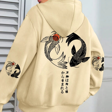 Japanese Koi Harajuku Illustration Prints Women Hoodie Loose Y2K Hoody Multicolor Autumn Hoodies Fleece Soft Woman Sportswear
