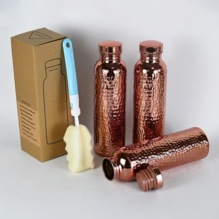800ML Electroplated Copper Water Bottle One-Click Open Lid Anti-Slip Hammer Pattern Bottle Sports Water Bottle