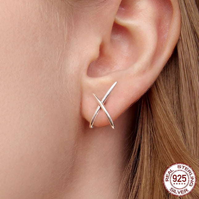 BAMOER 925 Sterling Silver X Stud Earrings for Women, 18K Gold Plated Hypoallergenic Earrings Chic Jewelry Gift for Daily Wear