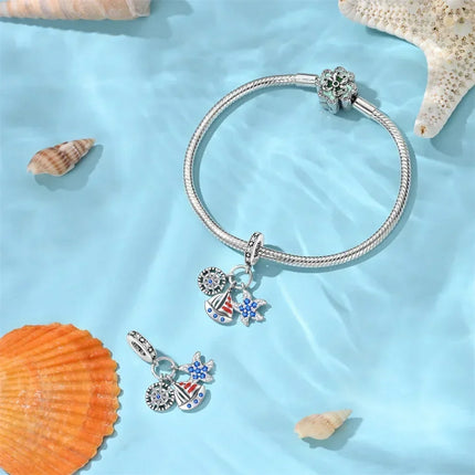 925 Sterling Silver Blue Ocean Series Beaded Charms  Pendant Fit for The Brand's DIY Bracelet Women Jewelry Girlfriend Gifts