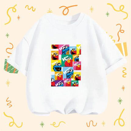 2026 Summer Cute Kawaii Sesame Street Crew Neck Tshirt 3-14Y Kids Boys Girls Cartoon Street Hot Fashion Outdoor Casual
