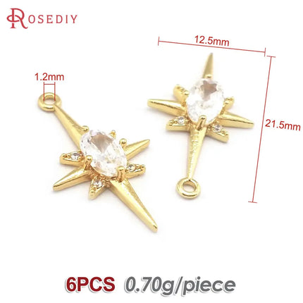 18K Gold Color Brass  Zircon Star Charms Pendants Jewelry Necklaces Earrings Bracelets Making Supplies Diy Findings Accessories