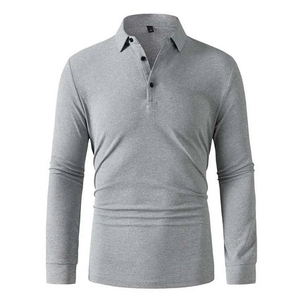 New Men's Business Casual Long Sleeved Shirt Solid Color Polo Shirt Fashionable Breathable Comfortable Versatile Top