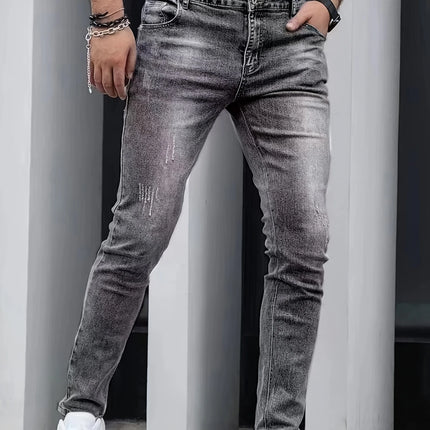 Autumn New Men's Stretch Jeans European American Fashion Casual Vintage Washing Feet Elasticity Denim Trousers Male