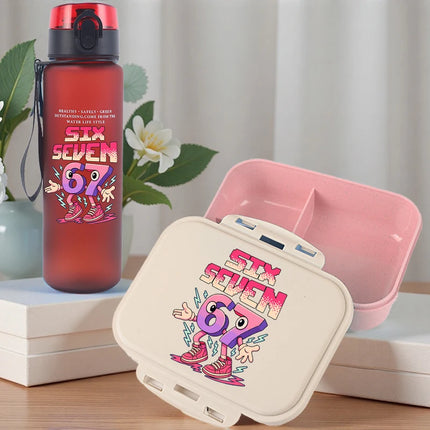 2pcs Steal A Brainrot Bento Lunch Box Water Bottle 67 Six Seven Cartoon Printed Lunch Box Boys School Supplies Children Gifts