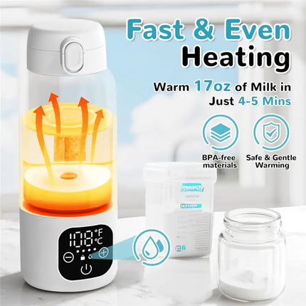 A98G-Portable Milk Warmer For Travel, Formula Container To Go 17 Oz Baby Bottle Warmer Featuring 11000Mah Long Battery Fast Heat