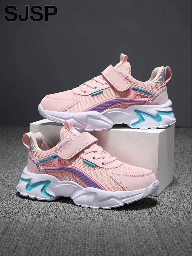 Children's Casual Pink Girls' Mesh Breathable Shoes, Fashionable Lightweight Running Shoes for Teenagers and Students Aged 7-15, Children's Sports Shoes for Girls