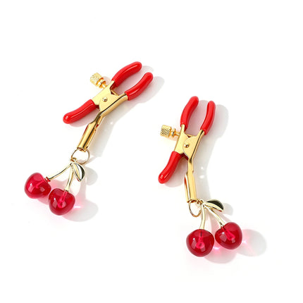 1 Pair Cute Cherry Nipple Clamps Adjustable Screw Tension Silicone Sleeves BDSM Bondage Fetish Gear Adult Sex Toy for Women