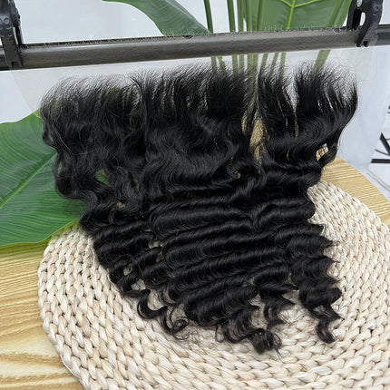 13x6 HD Lace Frontal Only Deep Wave 100% Human Hair Invisible HD Lace Melt Skin Pre Plucked Bleached Knots Raw Hair For Woman